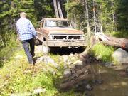 Gary avoids the rocks and aims for the tree stump..