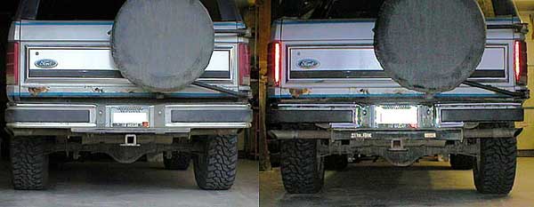 Hmmm, looks like the tailpipes could be raised a bit for even better clearance.
What to do with the trailer hitch?