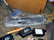 2 1/2 gallon (?) air tank. Found in the dumpster while taking out the trash. This will go under the hood, plumbed to an air pump