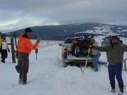 Chevy pullin a chevy at day end, had to help out the 1/2 ton, he even had CHAINS!