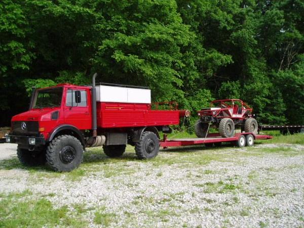 Mog on the trailer is a scratch built, 4 wheel steer, lt-1 powered rock crawler, named the rock mog.